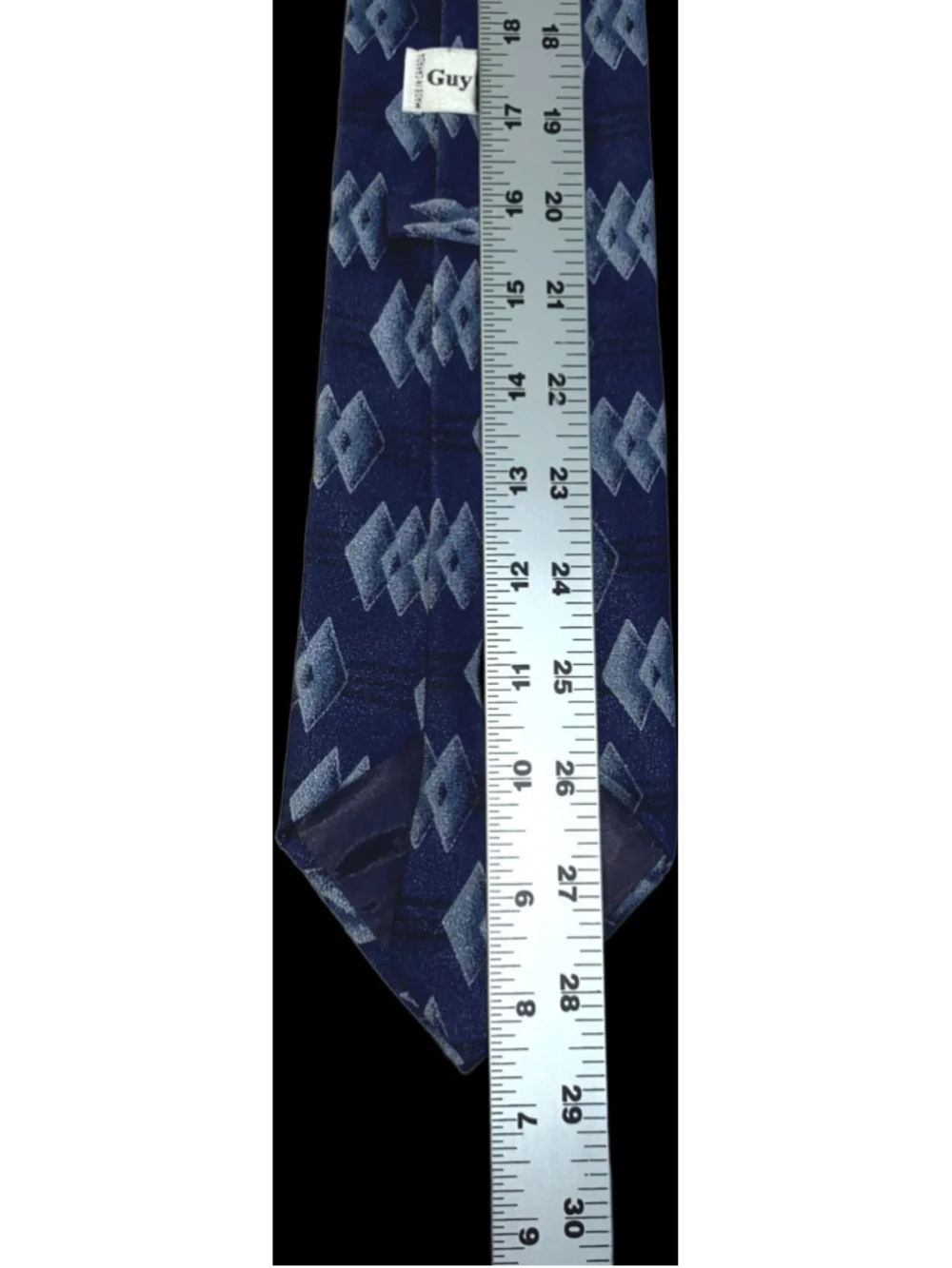 Vintage 1990s Guy Laroche 100% Silk Navy Blue Geometric Power Tie Mens Necktie